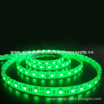 Green Color Flexible LED Strip, 60 Pieces of 3528 SMD LEDs/Meter, 120 Degrees Beam Angle